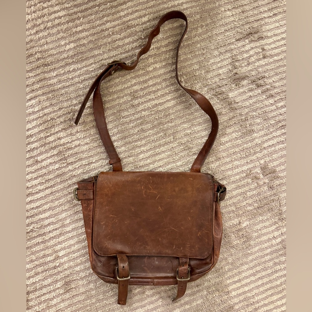 Vintage Brown Leather Crossbody Messenger Bag